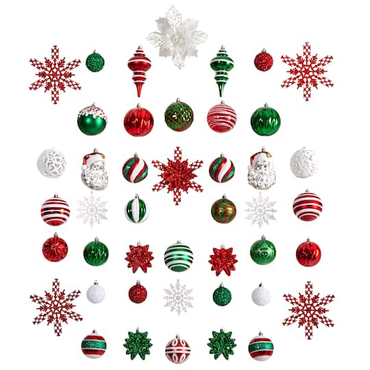 70ct. Holiday Deluxe Shatterproof Christmas Tree Ornament Box Set